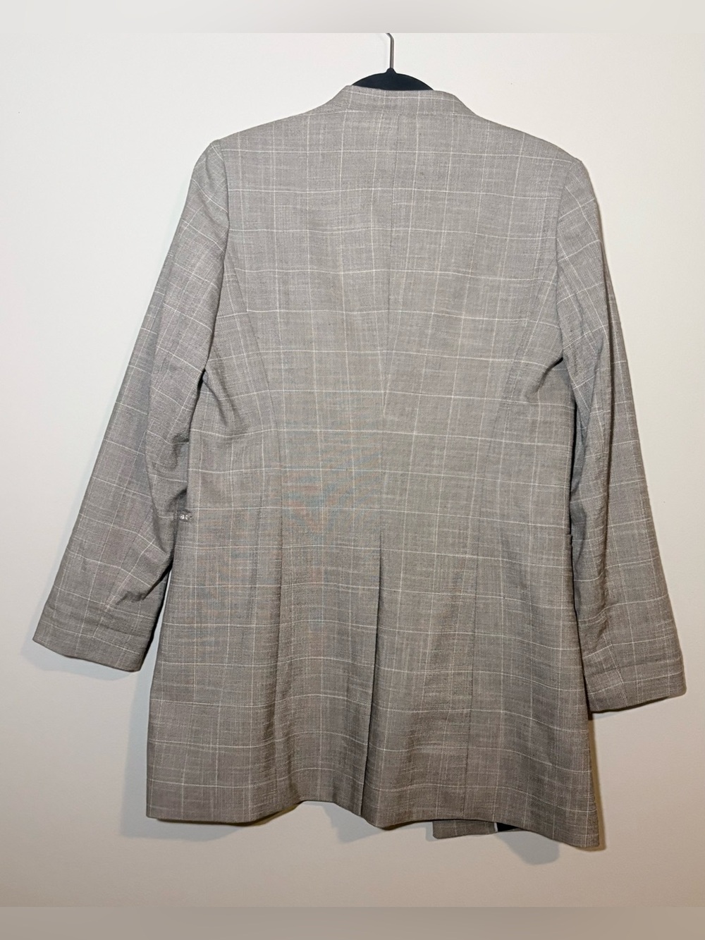 Calvin Klein Light Gray Windowpane Longline Blazer